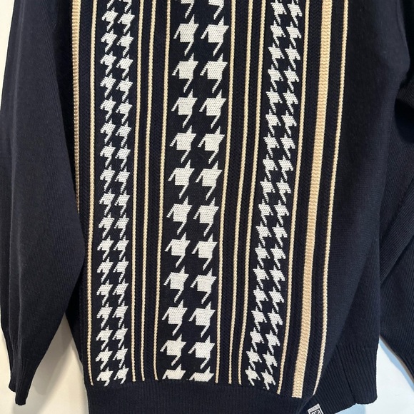 Stacy Adams Men’s XL Full Zip Large Hounds Tooth Mock Collar Preppy Sweater. - Picture 11 of 13